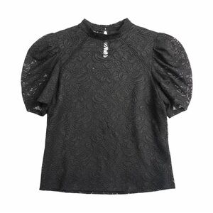 Womens Black Lace Puff Sleeve Blouse XL Whimsigoth Fairy Grunge